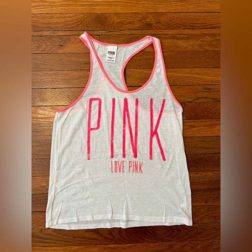 PINK Victoria’s Secret Sequin Logo Racerback Tank